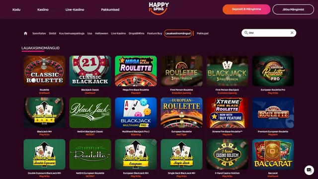 happyspins kasiino lauamängud