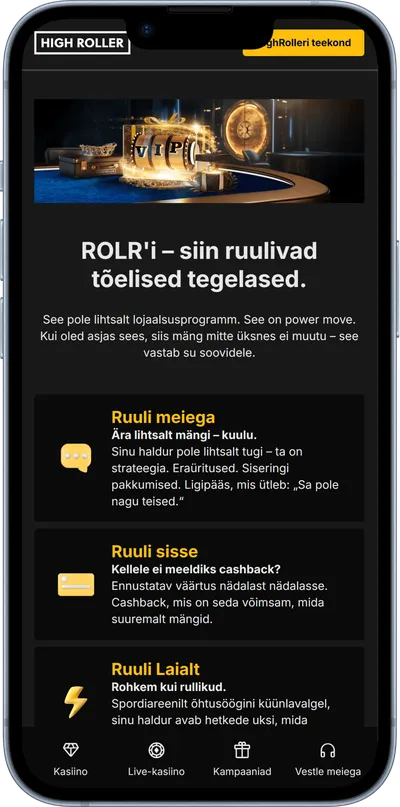 highroller kasiino mobiilne vip programm