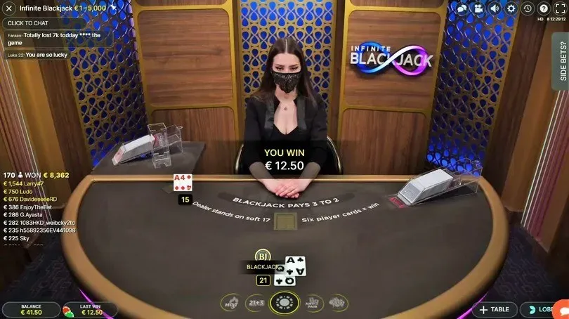 infinite blackjack game screen