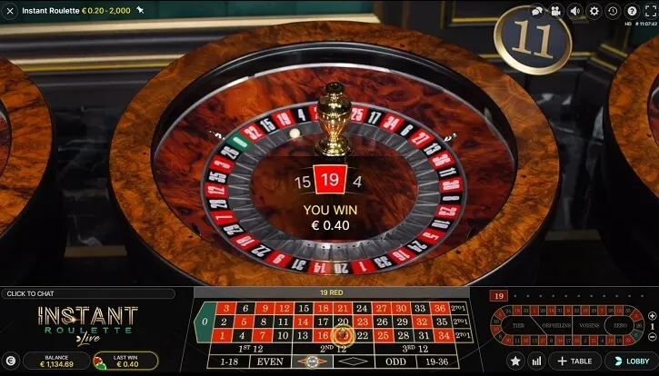 instant roulette game screen