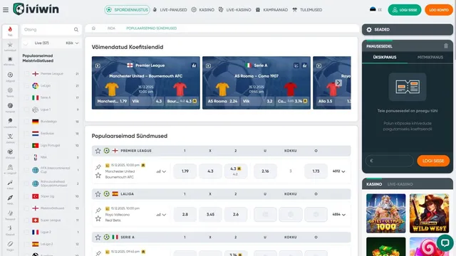 iviwin casino spordiennustus