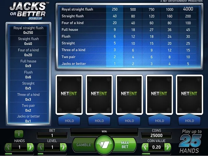jacks or better double up screen
