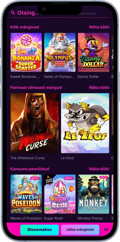 kanuuna kasiino mobiilne veebileht mängud