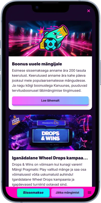 kanuuna kasiino mobiilne veebileht pakkumised