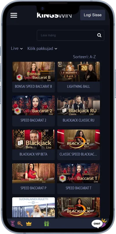 kingswin kasiino mobiilne veebileht live kasiino