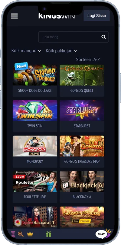 kingswin kasiino mobiilne veebileht mängud