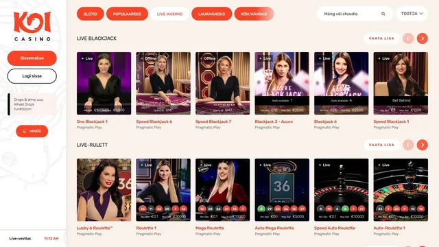 koi kasiino live casino