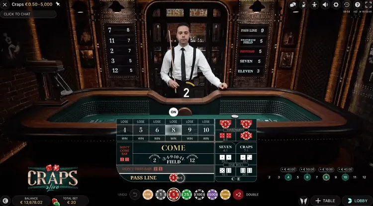 live craps evolution screen