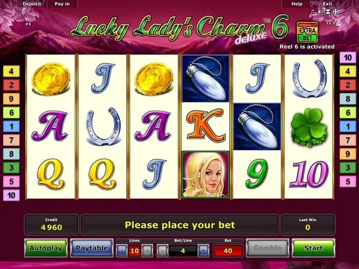 lucky ladys charm deluxe 6 slot screen