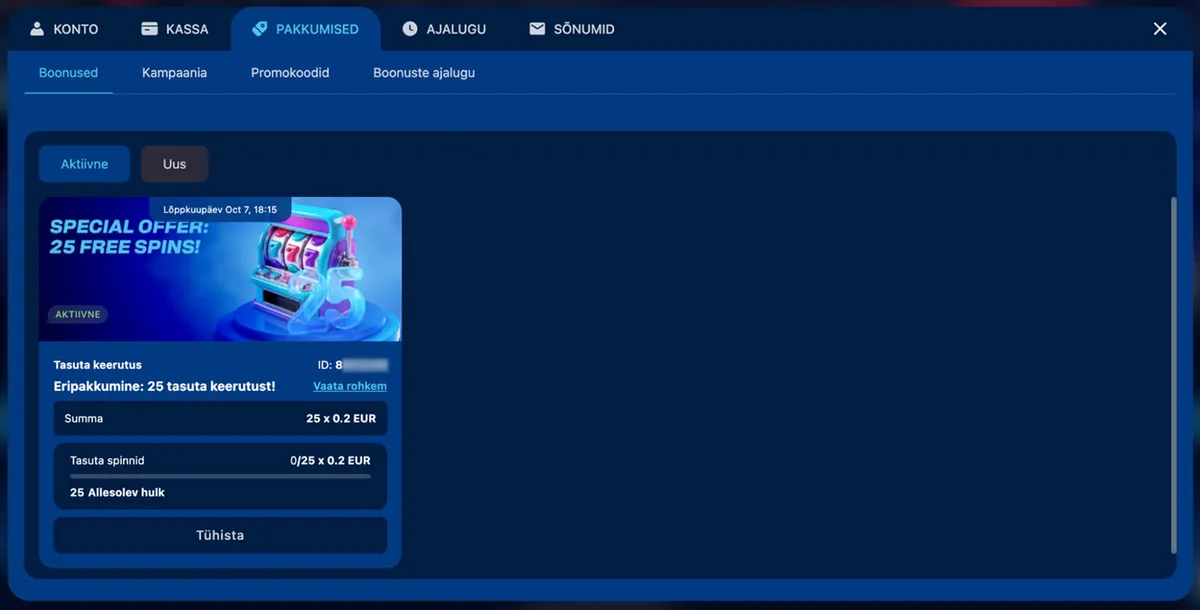 luckybet sissemakseta järelejäänud keerutuste hulk