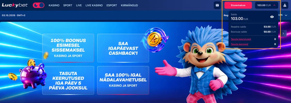 luckybet mängija konto ja saldo