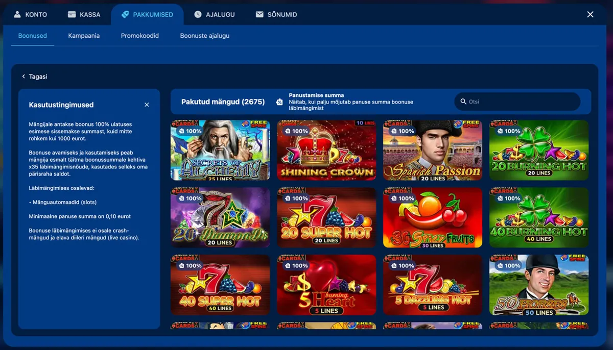 luckybet tervitusboonuse pakutud mängud
