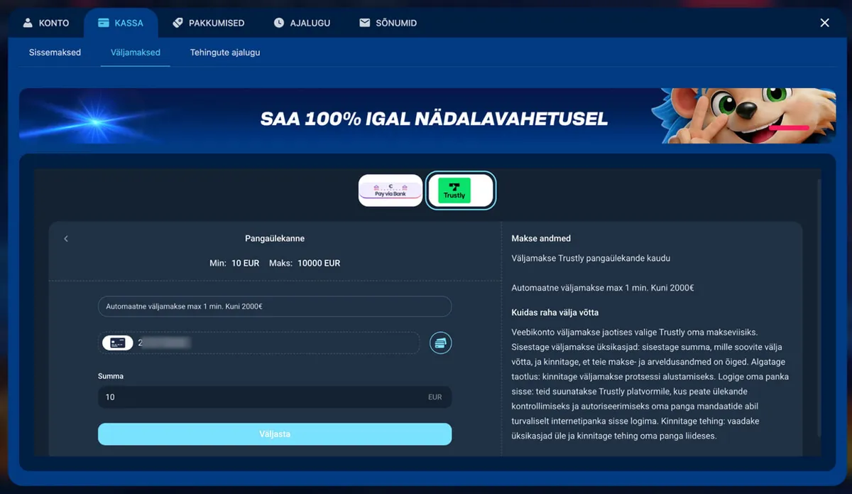 luckybet trustly väljamakse