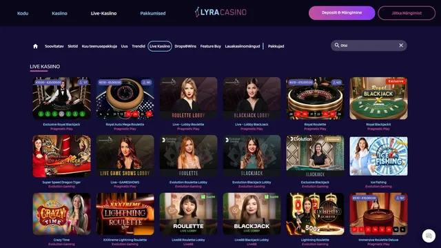 lyra casino live kasiino mängud