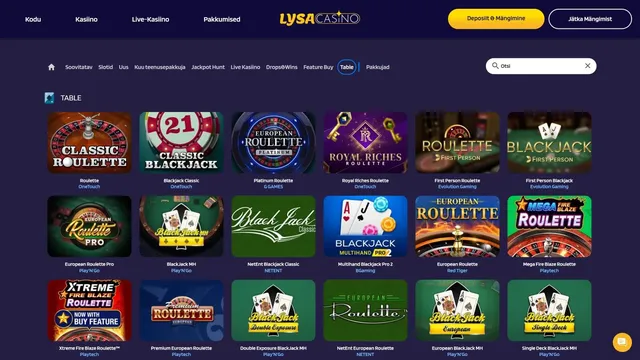 lysacasino lauamängud