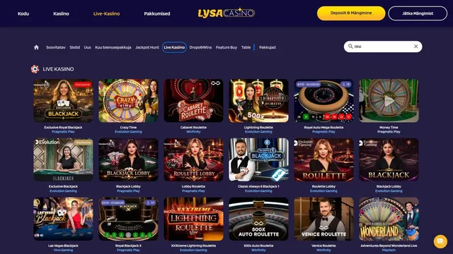 lysacasino live kasiino mängud