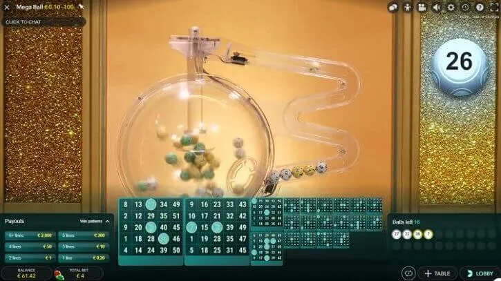 mega ball live game screen
