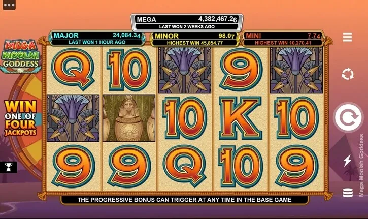 mega moolah goddess slot screen