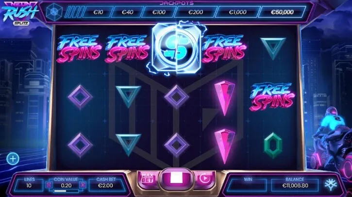 neon rush splitz slot screen