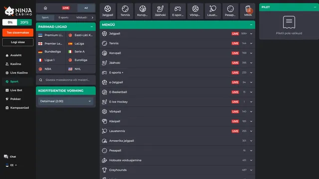 ninja kasiino spordialad