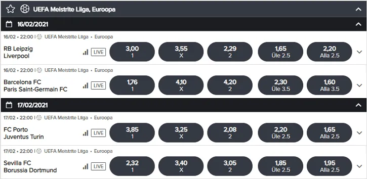 ninja spordiennustus meistrite liiga matsid