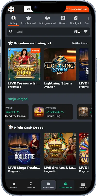 ninja mobiilne kasiino live