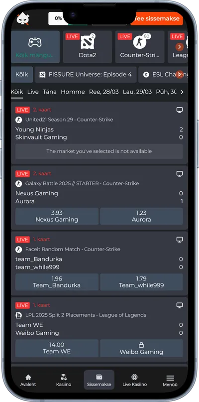 ninja mobiilne kasiino spordiennustus esport