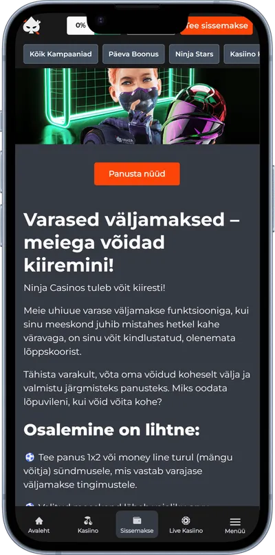ninja mobiilne kasiino spordiennustus promo