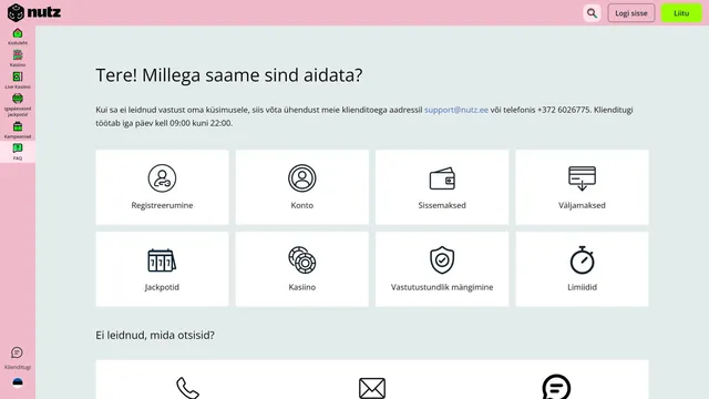 nutz kasiino klienditugi