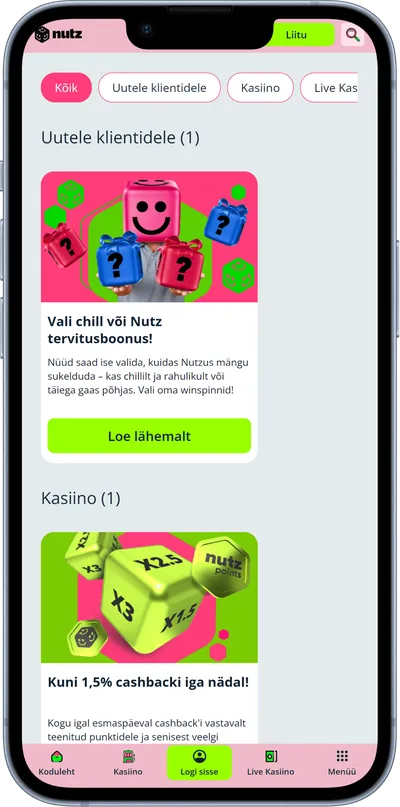 nutz kasiino mobiilne veebileht kampaaniad
