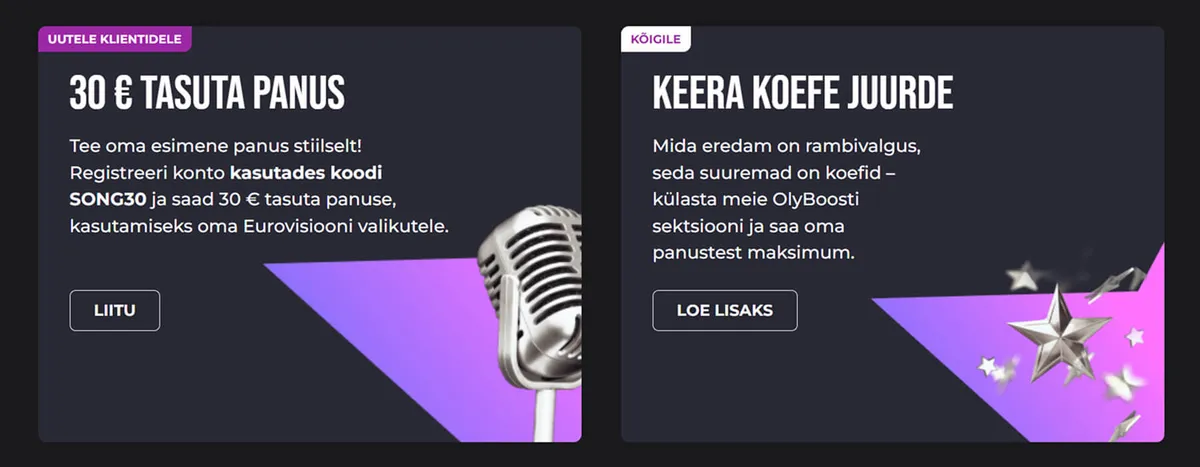 Olybet kasiino Eurovisiooni loosi auhinnad