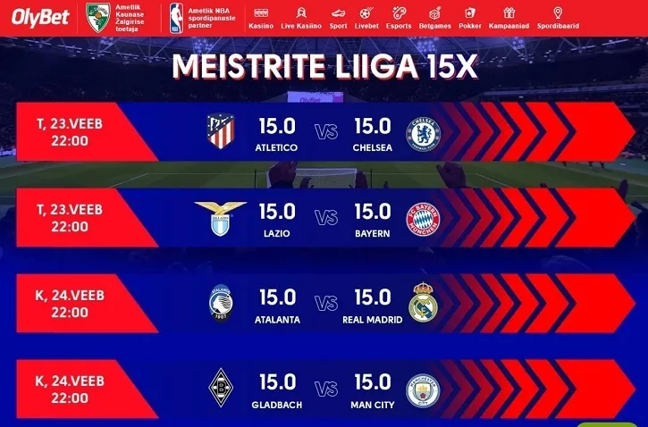 olybet spordiennustus meistrite liiga matsid
