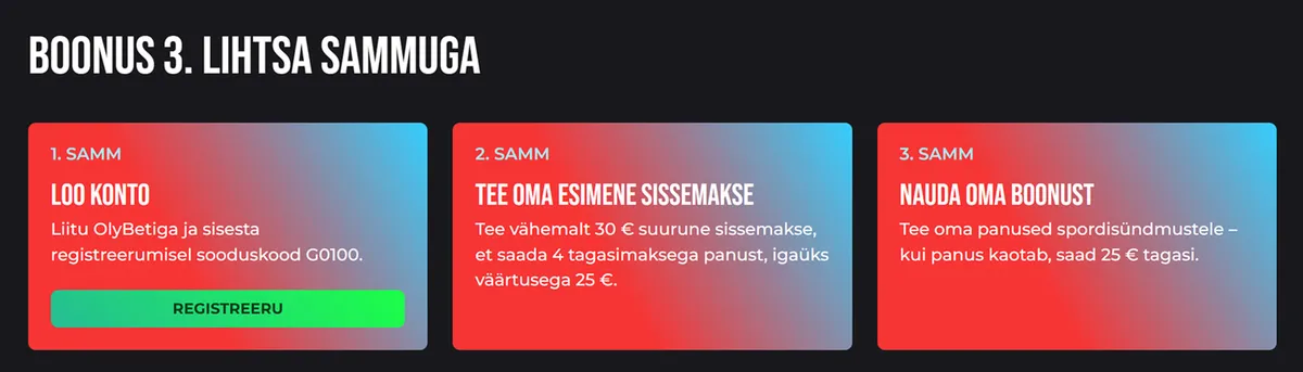 Olybet spordiennustuse tervitusboonuse tingimused