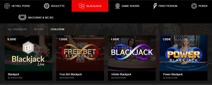 optibet kasiino evolution live blackjack