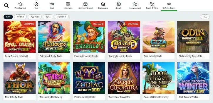 optibet kasiino infinity reels slotid