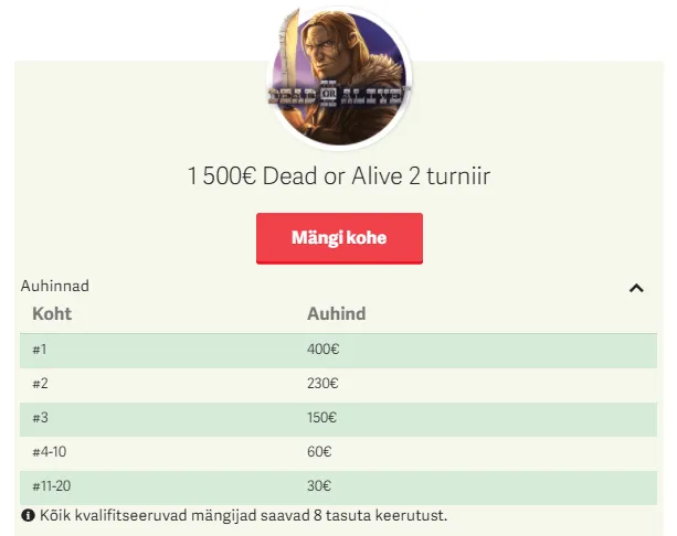 paf kasiino dead or alive 2 turniir