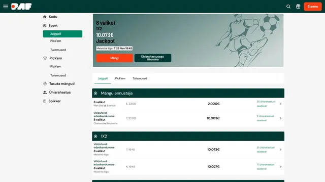 paf spordiennustus jackpot ennustused