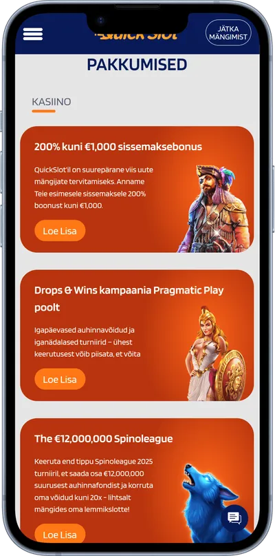 quickslot kasiino mobiilne veebileht pakkumised