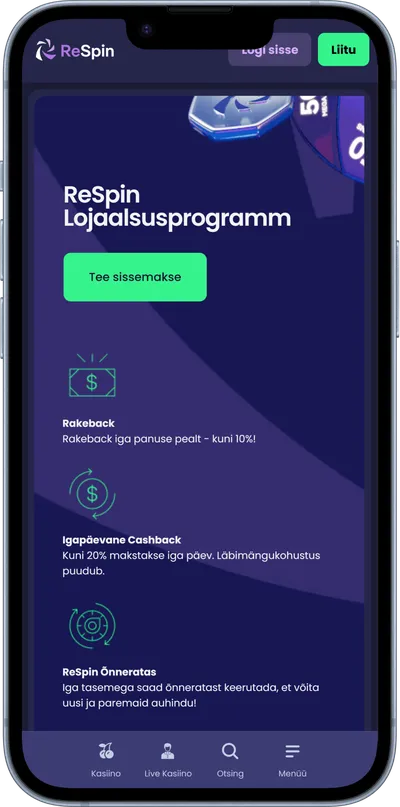 respin kasiino mobiilne veebileht lojaalsusprogramm