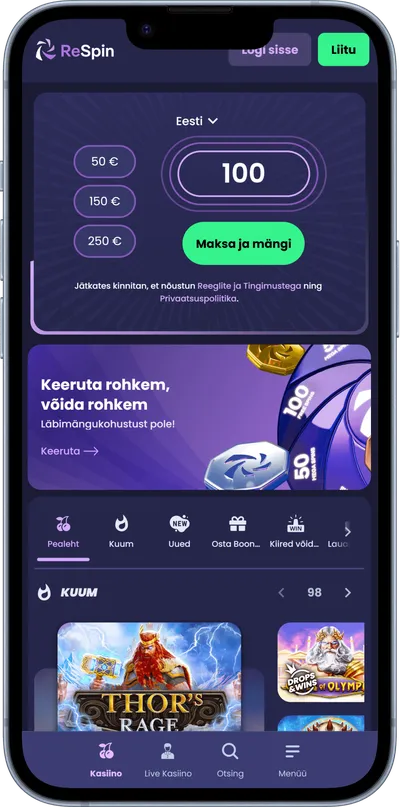 respin kasiino mobiilne veebileht