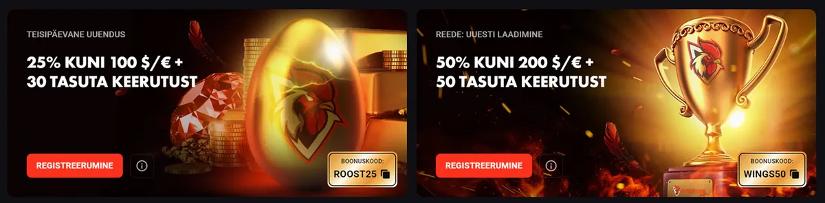 Rooster bet teisipäeva ja reede taaslaadimisboonused