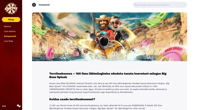 shotz kasiino tervituspakkumine