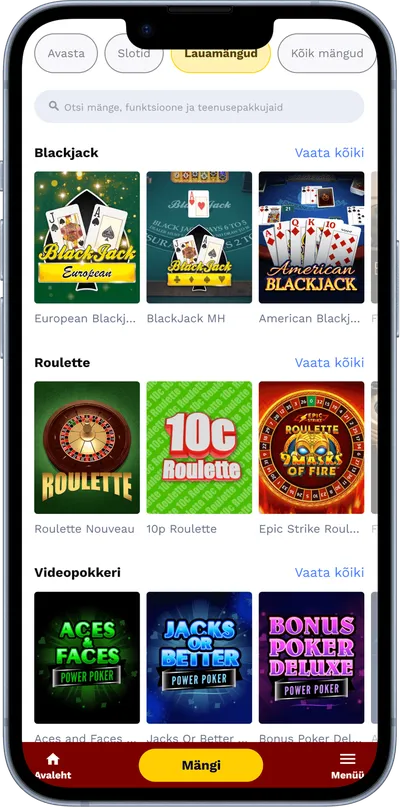 shotz mobiilne veebileht lauamängud