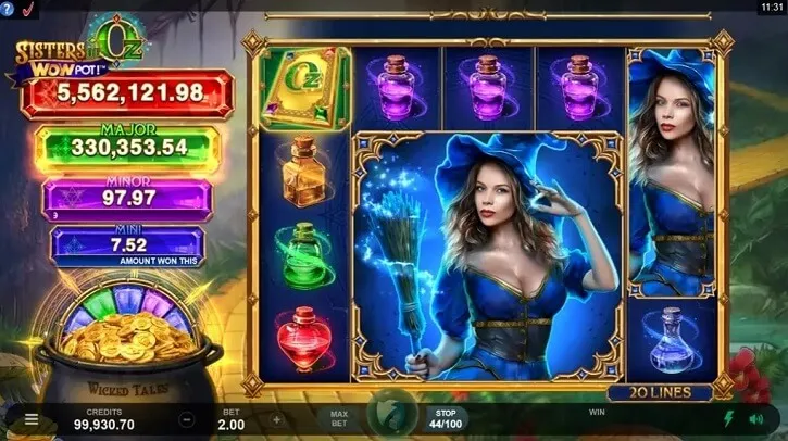 sisters of oz wowpot slot screen