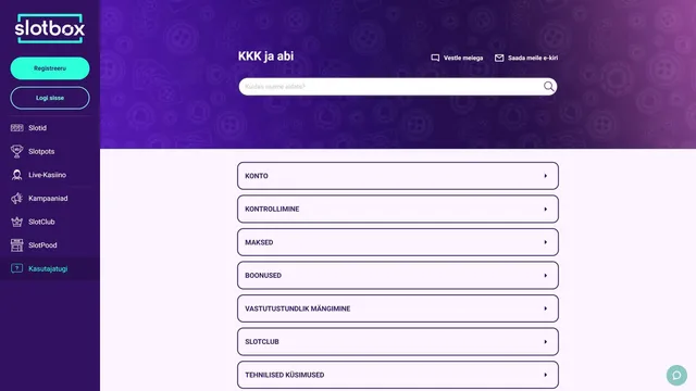 slotbox kasiino kasutajatugi