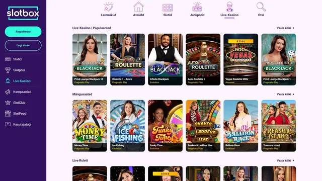 slotbox live kasiino mängud