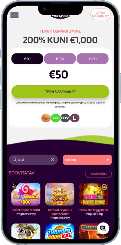 slotparadise kasiino mobiilne veebileht