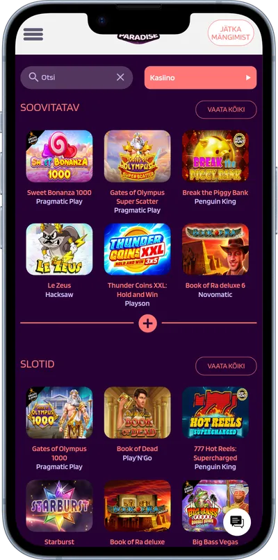 slotparadise kasiino mobiilne veebileht slotid