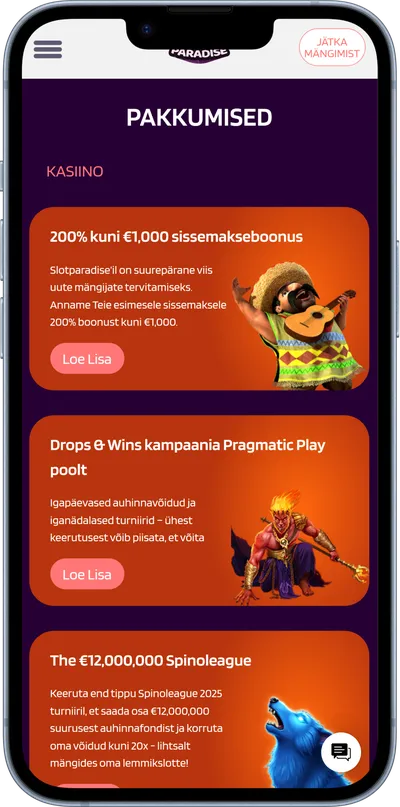 slotparadise kasiino mobiilne veebileht kampaaniad