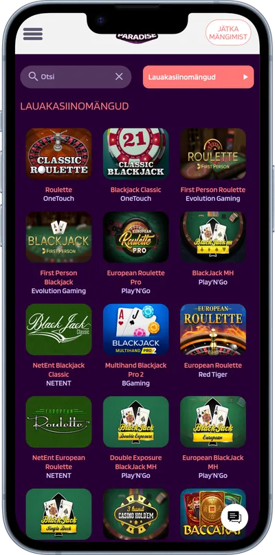 slotparadise kasiino mobiilne veebileht lauamängud